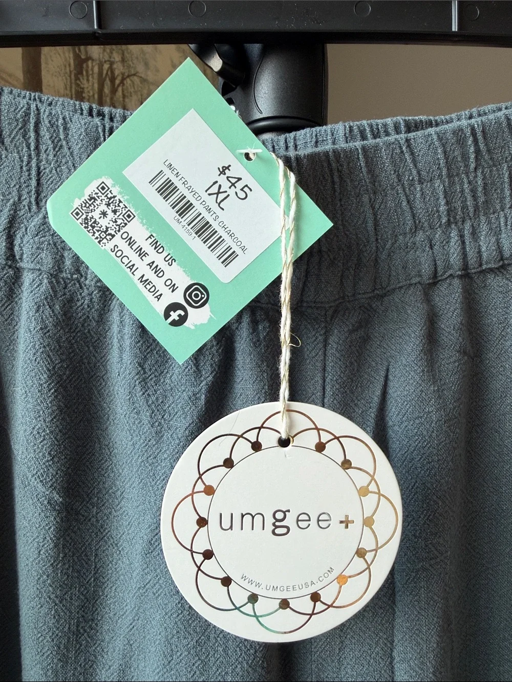 Umgee Relaxed Drawstring Wide Leg Pants in Dusty Blue